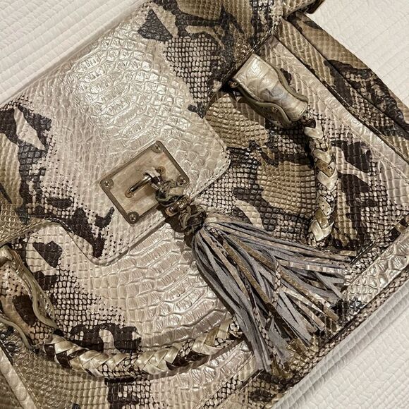 Elliot Lucca Cordoba Snakeskin/Python Print Leather Satchel w/ Tassel - Picture 2 of 15